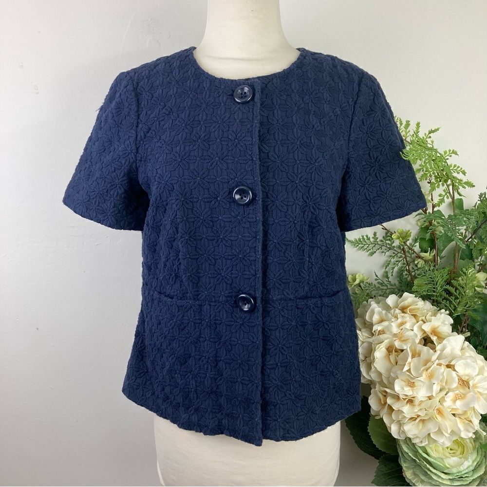 BANANA REPUBLIC blazer | navy | textured pattern | size 8 | short sleeve | top